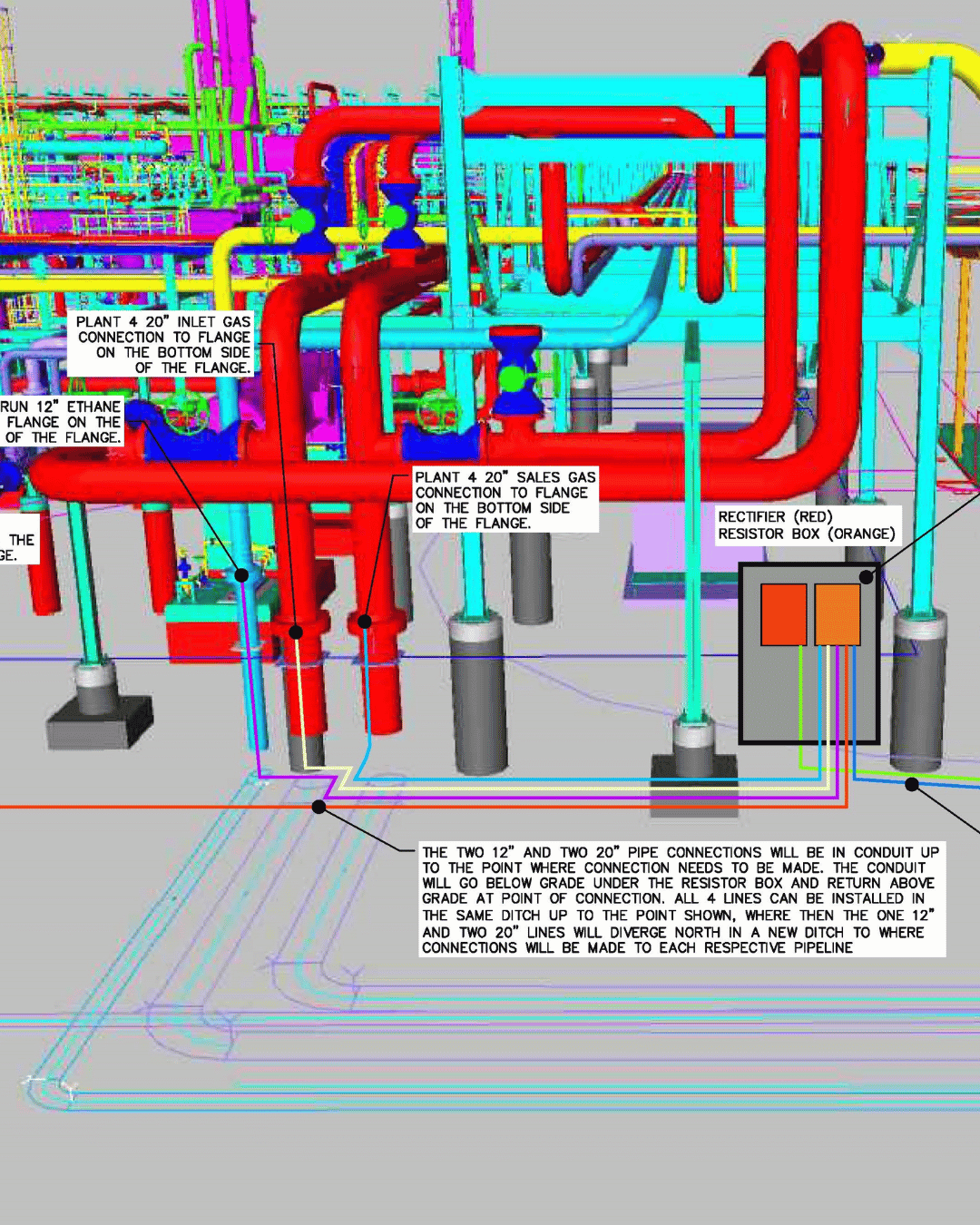 A colorful snip from an EARTHRES design and construction package to showcase their impressed current cathodic protection design and closed interval survey services.