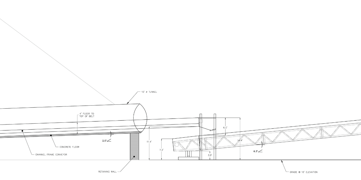 Image showcasing EARTHRES Mine Operations design capabilities with a new plan for a sand plant reclaim and conveyor circuit that eliminates the need for haul trucks to move material from a surge pile to the sand plant feed.